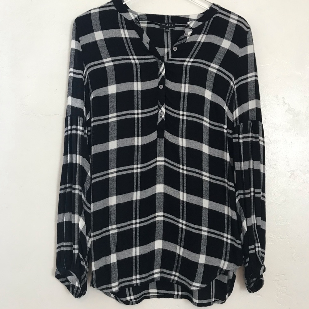 Talbots Scoop Neck Lightweight Flannel Blouse, XS